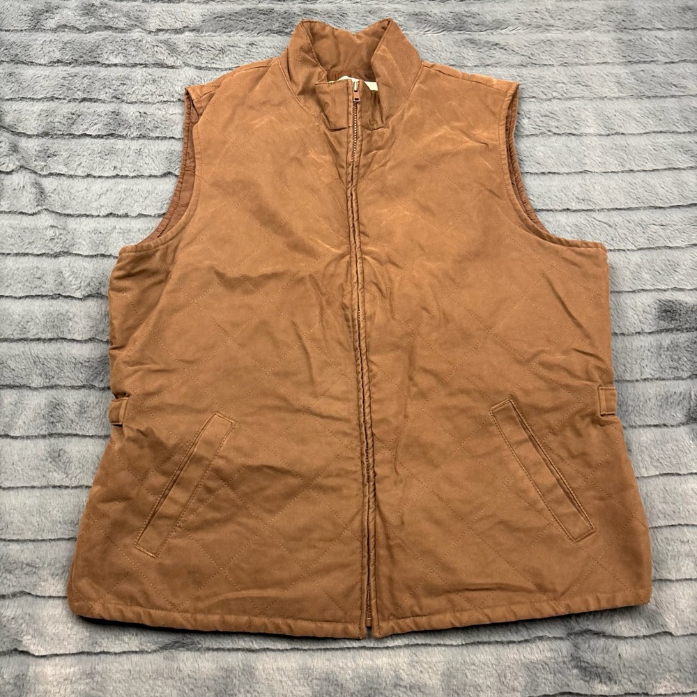 Orvis Sporting Traditions Mens Quilted Vest Brown Full Zip Mock Neck Size M